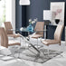 Leonardo Glass And Chrome Metal Dining Table And 4 Cappuccino Beige Lorenzo Dining Chairs