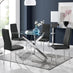 Leonardo Glass And Chrome Metal Dining Table And 4 Black Milan Chairs Set