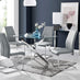 Leonardo Glass And Chrome Metal Dining Table And 4 Elephant Grey Lorenzo Dining Chairs