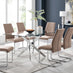 Leonardo Glass And Chrome Metal Dining Table And 6 Cappuccino Beige Lorenzo Chairs