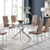 Leonardo Glass And Chrome Metal Dining Table And 6 Cappuccino Beige Milan Chairs Dining Set