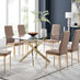 Leonardo 6 Gold Dining Table and 6 Cappuccino Gold Leg Milan Chairs