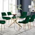 Leonardo 6 Gold Dining Table and 6 Green Pesaro Gold Leg Chairs