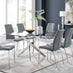 Leonardo Glass And Chrome Metal Dining Table And 6 Elephant Grey Isco Chairs