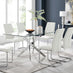 Leonardo Glass And Chrome Metal Dining Table And 6 White Lorenzo Chairs