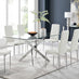 Leonardo Glass And Chrome Metal Dining Table And 6 White Milan Chairs Dining Set