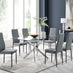 Leonardo Glass And Chrome Metal Dining Table And 6 Elephant Grey Milan Chairs Dining Set