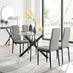 Leonardo Black Leg Glass Dining Table & 4 Grey Milan Black Leg Chairs