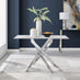 Leonardo White Glass Marble Effect Silver Leg Table & 4 Black Milan Chrome Leg Chairs