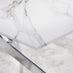 Leonardo White Glass Marble Effect Silver Leg Table & 4 Black Milan Chrome Leg Chairs