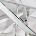 Leonardo White Glass Marble Effect Silver Leg Table & 4 Black Milan Chrome Leg Chairs