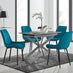 Lira 100cm Grey Metal Extending Dining Table & 4 Blue Pesaro Black Leg Chairs