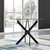 Novara Black Leg Round Glass Dining Table & 4 Blue Falun Black Leg Chairs