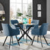 Novara Black Leg Round Glass Dining Table & 4 Blue Falun Black Leg Chairs