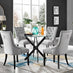 Novara Black Leg Round Glass Dining Table & 4 Grey Belgravia Black Leg Chairs