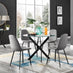 Novara Black Leg Round Glass Dining Table & 4 Grey Corona Black Leg Chairs