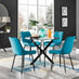 Novara Black Leg Round Glass Dining Table & 4 Blue Pesaro Black Leg Chairs