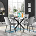 Novara Black Leg Round Glass Dining Table & 4 Grey Pesaro Black Leg Chairs