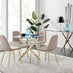 Novara Gold Metal Round Glass Dining Table And 4 Cappuccino Beige Corona Gold Dining Chairs