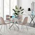 Novara Chrome Metal Round Glass Dining Table And 4 Cappuccino Beige Corona Silver Dining Chairs