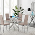Novara Round Chrome Metal And Glass Dining Table And 4 Cappuccino Beige Milan Dining Chairs Set