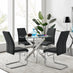 Novara Chrome Metal Round Glass Dining Table And 4 Black Lorenzo Dining Chairs