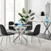 Novara Chrome Metal Round Glass Dining Table And 4 Black Corona Silver Dining Chairs