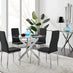 Novara Round Chrome Metal And Glass Dining Table And 4 Black Milan Dining Chairs Set