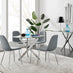 Novara Chrome Metal Round Glass Dining Table And 4 Elephant Grey Corona Silver Dining Chairs