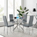 Novara Round Chrome Metal And Glass Dining Table And 4 Grey Milan Dining Chairs Set