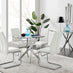 Novara Chrome Metal Round Glass Dining Table And 4 White Lorenzo Dining Chairs
