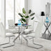 Novara Chrome Metal Round Glass Dining Table And 4 White Lorenzo Dining Chairs