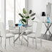Novara Round Chrome Metal And Glass Dining Table And 4 White Milan Dining Chairs Set
