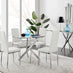 Novara Round Chrome Metal And Glass Dining Table And 4 White Milan Dining Chairs Set