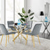 Novara 100cm Gold Round Dining Table and 4 Grey Pesaro Gold Leg Chairs
