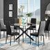 Novara Black Leg 120cm Round Glass Dining Table & 6 Black Milan Black Leg Chairs