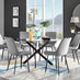 Novara Black Leg 120cm Round Glass Dining Table & 6 Grey Pesaro Black Leg Chairs