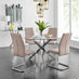 Novara Chrome Metal And Glass Large Round Dining Table And 4 Cappuccino Beige Lorenzo Chairs Set