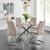 Novara Chrome Metal And Glass Large Round Dining Table And 4 Cappuccino Beige Lorenzo Chairs Set