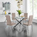 Novara Chrome Metal And Glass Large Round Dining Table And 4 Cappuccino Beige Milan Chairs Set