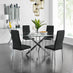 Novara Chrome Metal And Glass Large Round Dining Table And 4 Black Milan Chairs Set