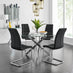 Novara Chrome Metal And Glass Large Round Dining Table And 4 Black Lorenzo Chairs Set