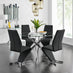 Novara Chrome Metal And Glass Large Round Dining Table And 4 Black Willow Chairs Set