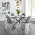 Novara Chrome Metal And Glass Large Round Dining Table And 4 Elephant Grey Corona Silver Chairs Set