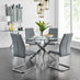 Novara Chrome Metal And Glass Large Round Dining Table And 4 Elephant Grey Lorenzo Chairs Set