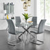 Novara Chrome Metal And Glass Large Round Dining Table And 4 Elephant Grey Murano Chairs Set