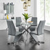 Novara Chrome Metal And Glass Large Round Dining Table And 4 Elephant Grey Willow Chairs Set