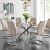 Novara Chrome Metal And Glass Large Round Dining Table And 6 Cappuccino Beige Lorenzo Chairs Set