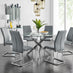 Novara Chrome Metal And Glass Large Round Dining Table And 6 Elephant Grey Lorenzo Chairs Set