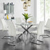 Novara Chrome Metal And Glass Large Round Dining Table And 6 White Lorenzo Chairs Set